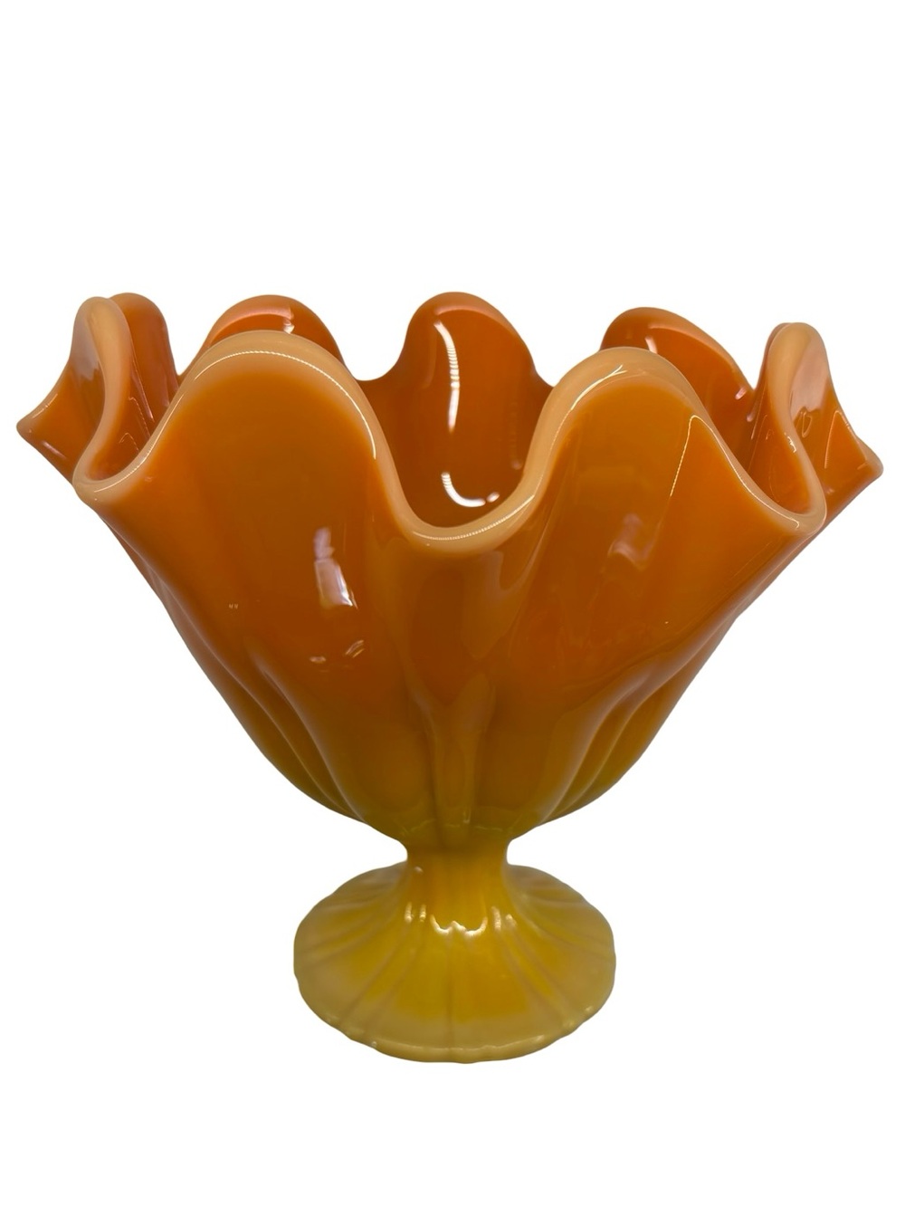 VTG LE Smith Bittersweet Orange Slag Glass Pedestal Compote Candy Bowl MCM